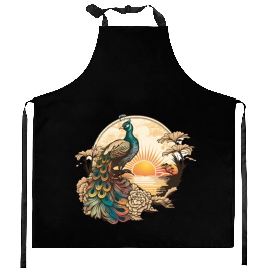 Serenity at Sunrise: Peacock Inspired Artwork Kitchen Aprons
