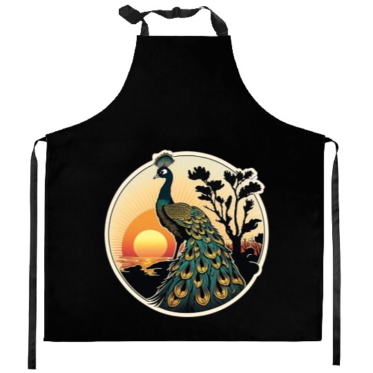 Beautiful Peacock at Sunrise: A Tranquil Moment Kitchen Aprons