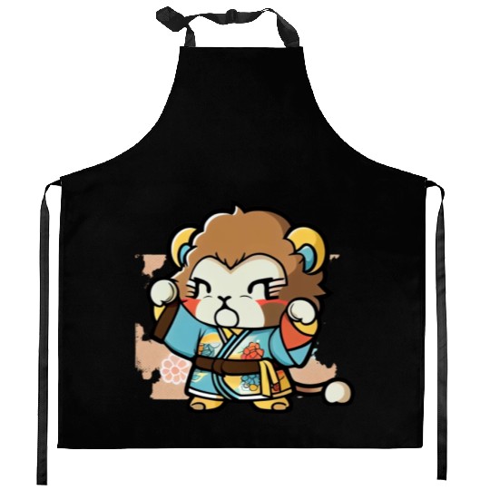 lion in kimono Kitchen Aprons