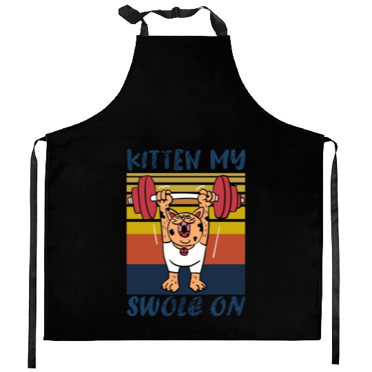 Kitten My Swole On Funny Gym Cat Meme Kitchen Aprons