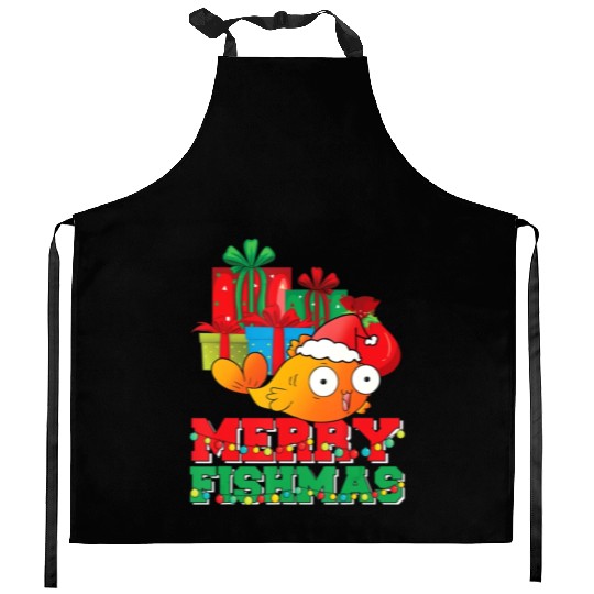 Merry Fishmas Christmas Fish Lover Fisherman Ugly Kitchen Aprons