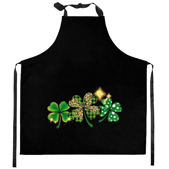 Happy Patricks Day With Leaf Green And Leopard Kitchen Aprons