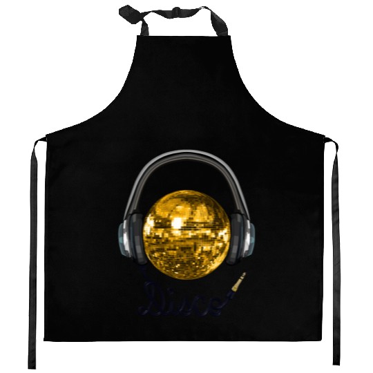 Gold Disco Ball Music Headphones Kitchen Aprons