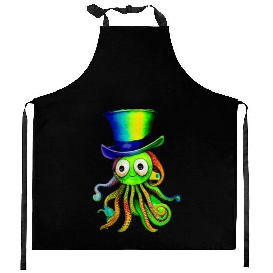 A Splash of Color A Watercolor Rainbow Octopus Kitchen Aprons
