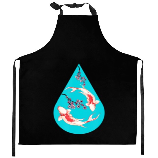 Serenity Koi Fish Raindrop Cheri Blossom Zen Kitchen Aprons