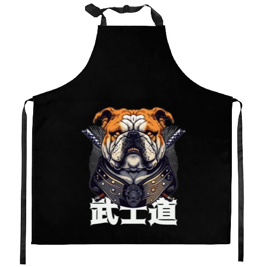 Japanese Samurai Bushido Bulldog Katana Pet Dog Kitchen Aprons