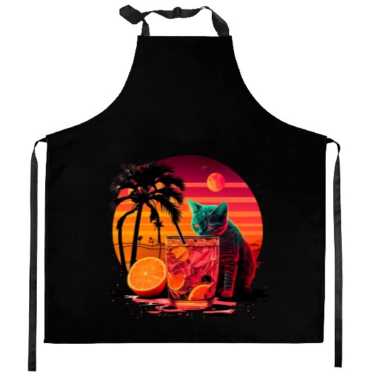 Funny Cat Drinking Cocktail Cat Lover Kitchen Aprons