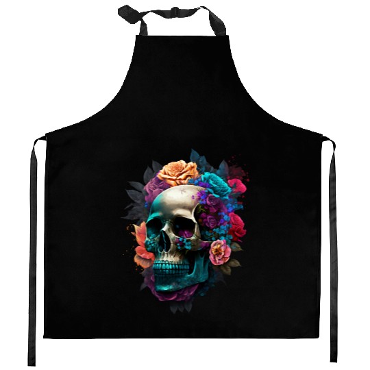Floral Skull Kitchen Aprons