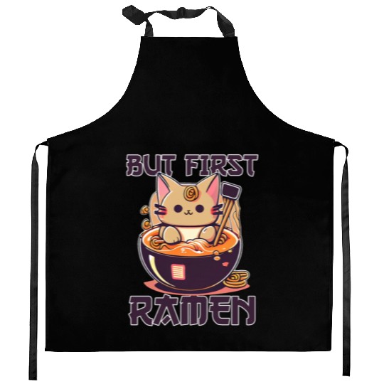 But First Ramen Cat Japanese Tokyo Ramen Noodles Kitchen Aprons
