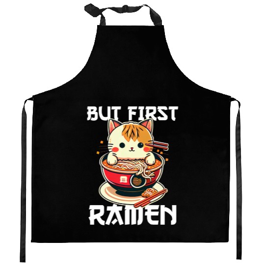 But First Ramen Cat Japanese Tokyo Ramen Noodles Kitchen Aprons