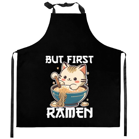 But First Ramen Cat Japanese Tokyo Ramen Noodles Kitchen Aprons