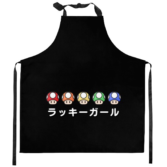 Lucky Girl Energy Japanese - Video Game Mushrooms Kitchen Aprons