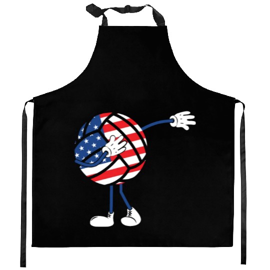 America USA Flag 4th Of July Volleyball Player Kitchen Aprons