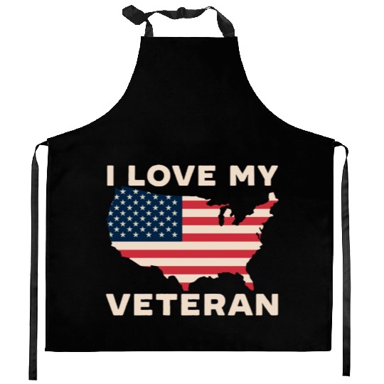 I Love My Veteran USA Flag American Memorial Day Kitchen Aprons