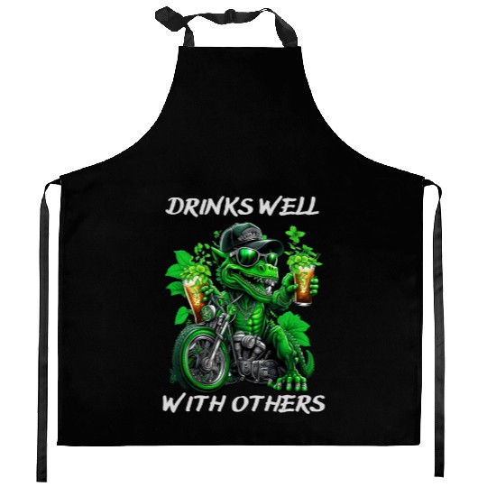 Drinks well with others st patrick's day Dinosaur Kitchen Aprons
