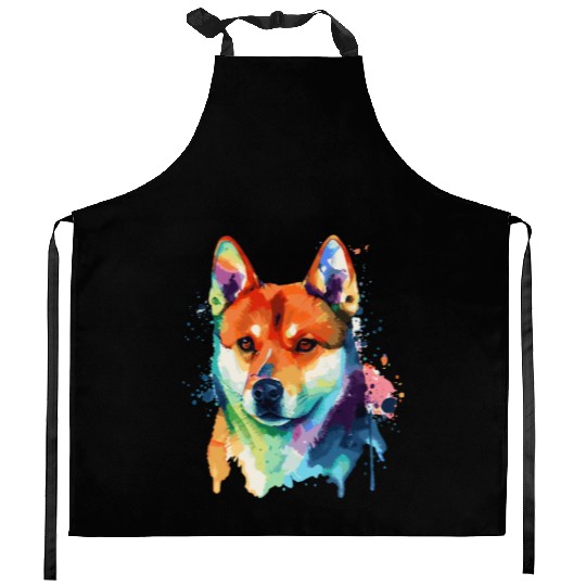 Watercolor Shiba Inu Colorful Shiba Dog Lover Kitchen Aprons