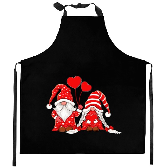 Gnomes Couple Holding Hearts Love Pattern Kitchen Aprons
