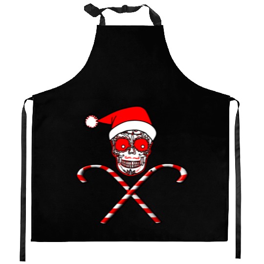 Sugar Skull And Candy Canes Kitchen Aprons