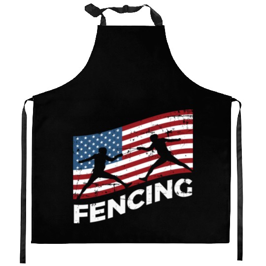 Fencing Usa Flag Fencer Patriotic Kitchen Aprons