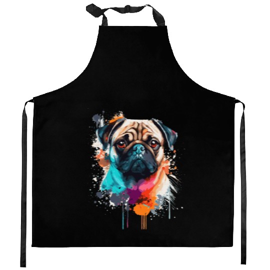 Watercolor Pug Colorful Pet Pugs Dog Lover Kitchen Aprons