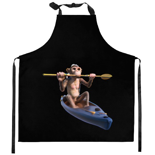 Monkey in a kayak Kitchen Aprons