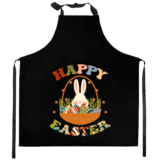 Funny Happy Easter Bunny Eggs Rabbit Basket. Kitchen Aprons