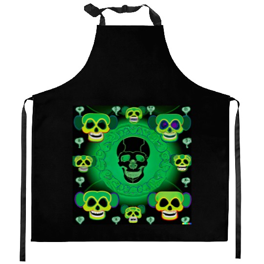 Psychedelic Green St Patrick’s Day Skulls Kitchen Aprons