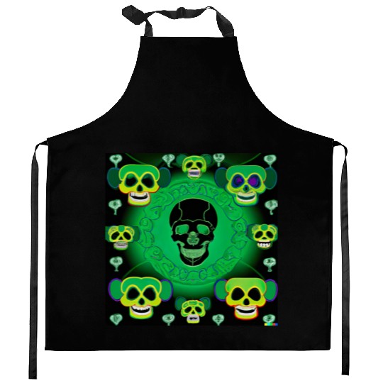 Psychedelic Green St Patrick’s Day Skulls Kitchen Aprons
