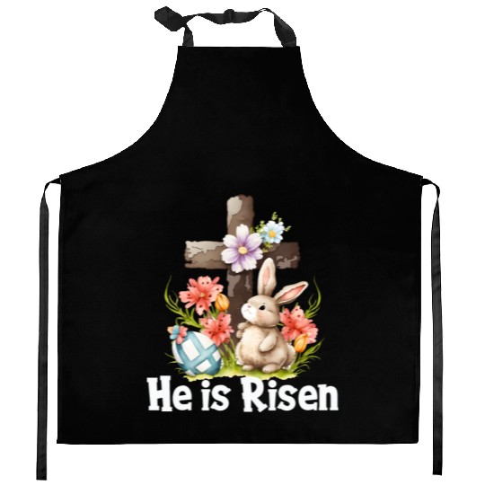 He Is Risen Cute Bunny Christianity Cross Kitchen Aprons