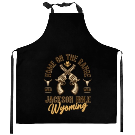 Jackson Hole Wyoming wild west town Kitchen Aprons