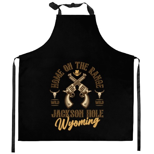 Jackson Hole Wyoming wild west town Kitchen Aprons