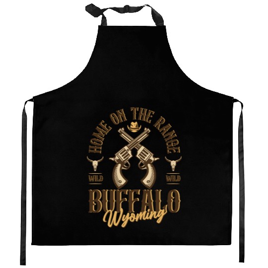 Buffalo Wyoming wild west town Kitchen Aprons