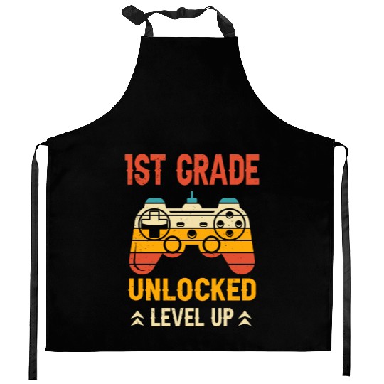 1st Grade Unlocked Level Up Video Gamer Back Kitchen Aprons