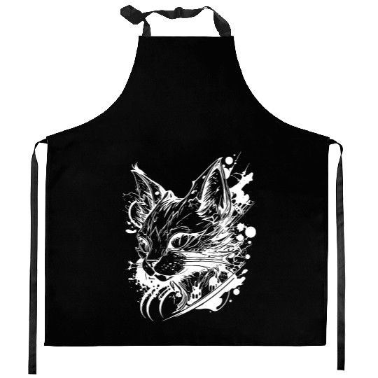 Space Cat In Vintage Tattoo Style Kitchen Aprons