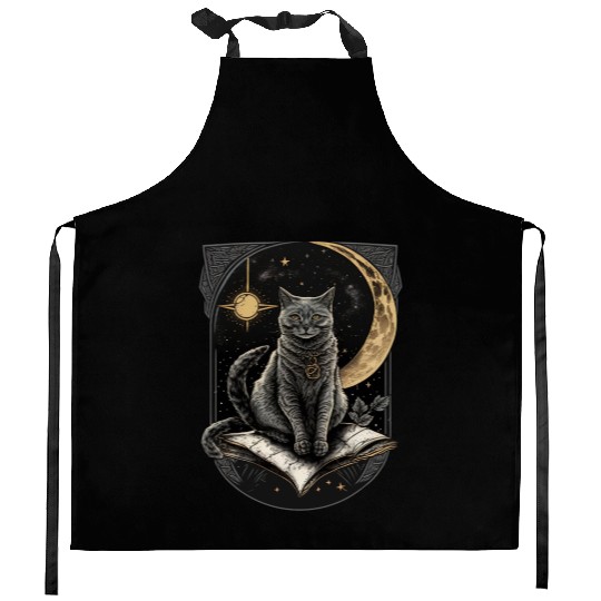 The Moon Tarot Card Celestial Cat Occult Ritual Kitchen Aprons