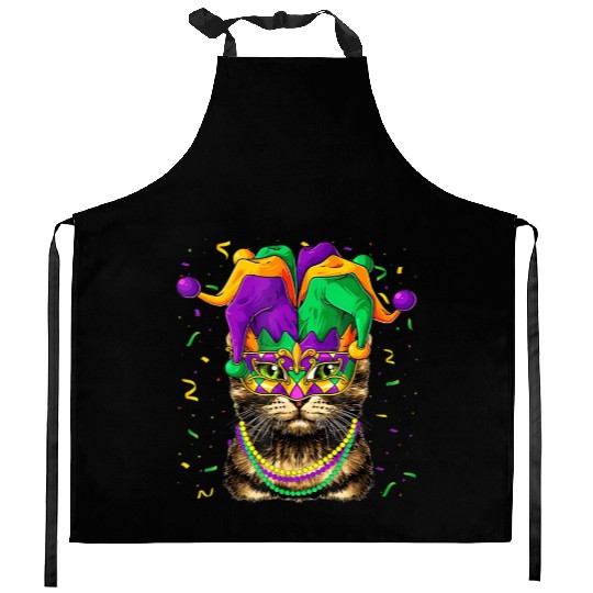 Cat Animal Lover Cute Mardi Gras Carnival Jester Kitchen Aprons