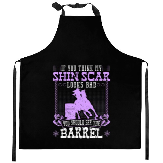 Funny Barrel Racing Shin Scar Quote Rodeo Cowgirl Kitchen Aprons