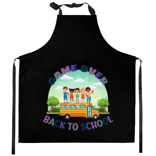 game over back to school Kitchen Aprons