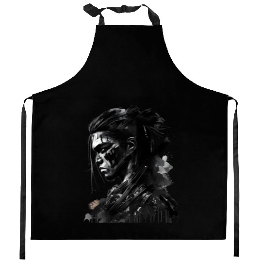Hard Face Samurai Ink Arts Kitchen Aprons