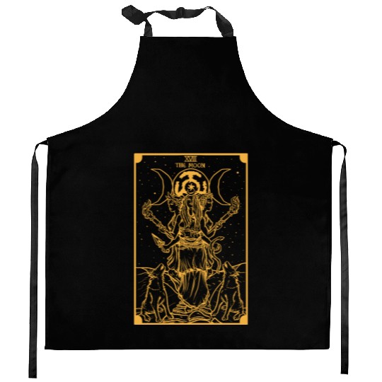 The Goddess Hecate in The Moon Tarot Card (Gold) Kitchen Aprons