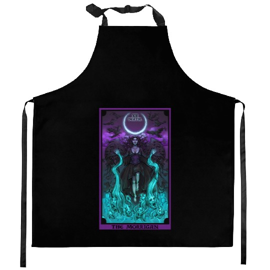 The Goddess Morrigan in Death Tarot Card Kitchen Aprons