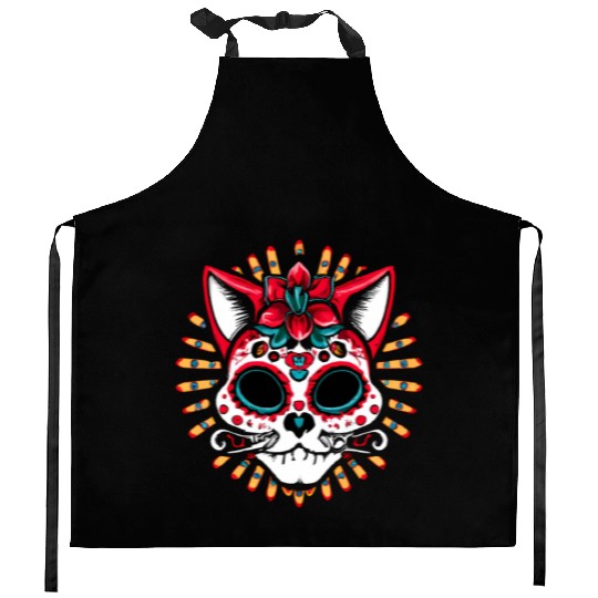 Day of the dead Cat Kitchen Aprons