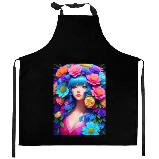 Spring Girl with a bouqet of flowers garland #18 Kitchen Aprons