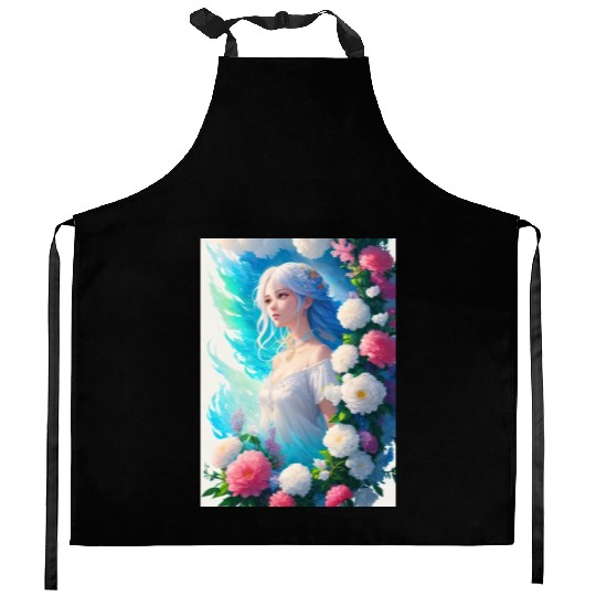 Spring Girl with a bouqet of flowers garland #22 Kitchen Aprons