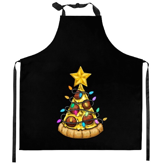 Christmas Pizza Christmas Light Kitchen Aprons