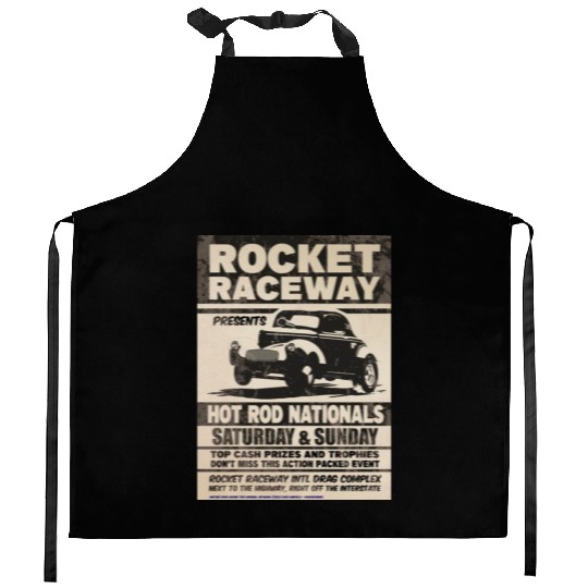 Vintage Hot Rod Classic Drag Racing Poster Kitchen Aprons