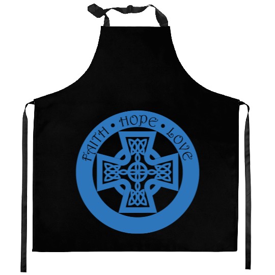 Timeless Celtic Cross With Faith Hope Love Kitchen Aprons