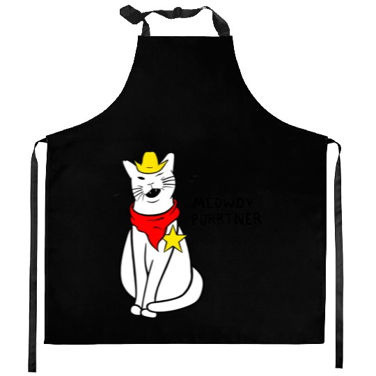 meowdy cat partner Kitchen Aprons