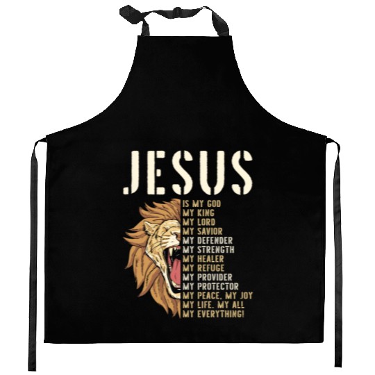 Jesus Is My God Lion Of Judah Christian Religious Kitchen Aprons