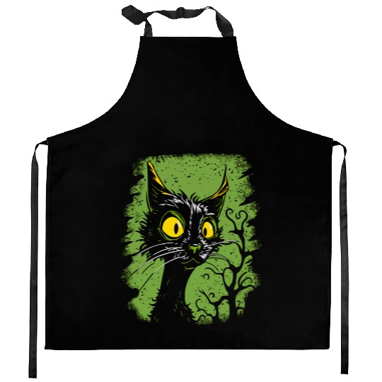 surprised vintage cartoon cat Kitchen Aprons